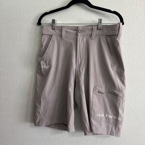 HUK Fishing Shorts Performance Fabric Zip Pockets 10'‎ Inseam Gray Mens Small